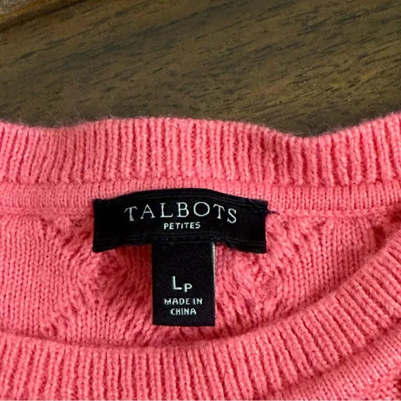Talbots Petite Pink Cable Knit Sweater L/P Button Shoulder Classic Cozy - Picture 5 of 7
